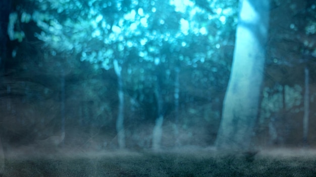 Misty forest in the night Scary Halloween background concept