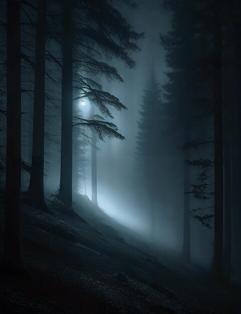 misty forest in the night