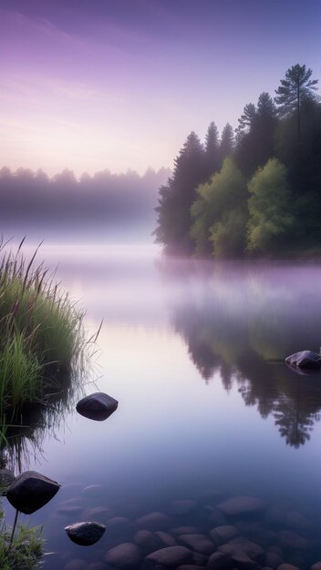Photo misty lakeshore