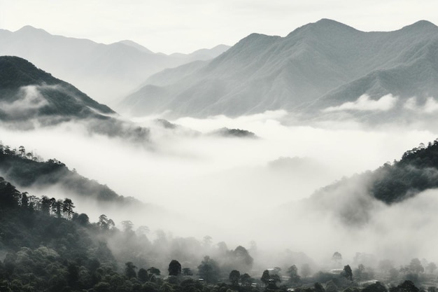 Photo misty louds obscuring istant mountains