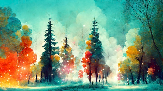 Misty Magical Color Forest