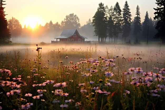 Photo misty meadow cute wallpaper for peaceful mornings