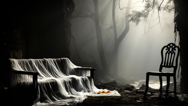 Фото Туманная минималистическая натюрморт в комнате, сгенерированной ии