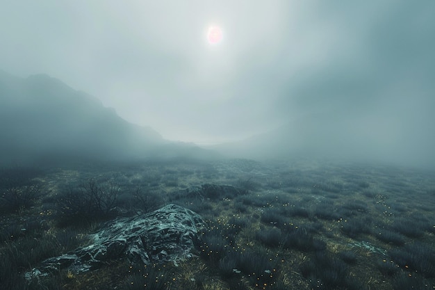 Photo a misty moorland shrouded in mystery