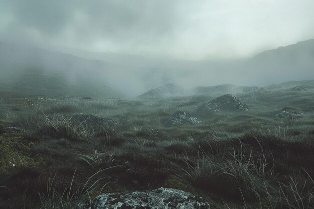 Photo a misty moorland shrouded in mystery