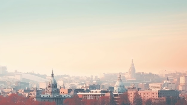 Photo misty morning city skyline at sunrise