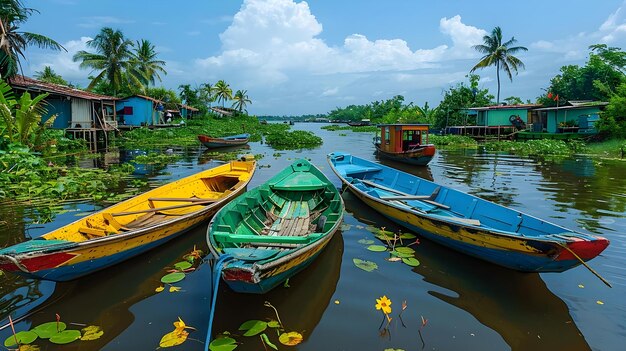 Misty Morning in Mekong Delta with Traditional Boats Concept Landscape Photography Mekong Delta Traditional Boats Misty Morning Travel Photography