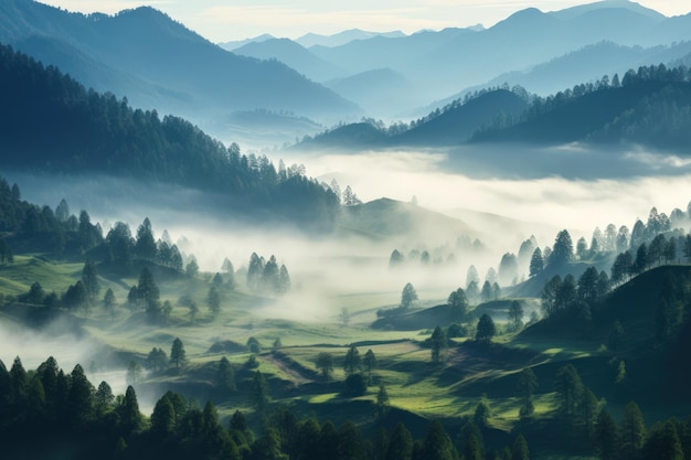 misty morning in Mountains landscape photo