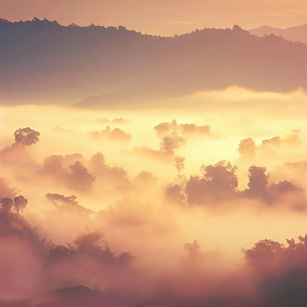 A misty morning in the mountains