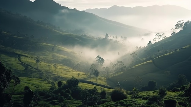 A misty morning in the mountains