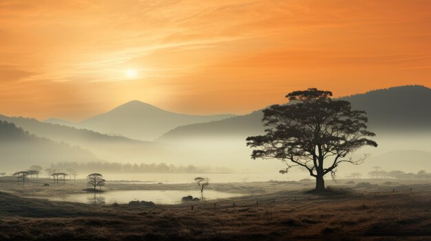 misty morning in a peaceful countryside