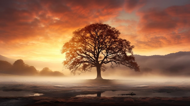 misty morning in a peaceful countryside