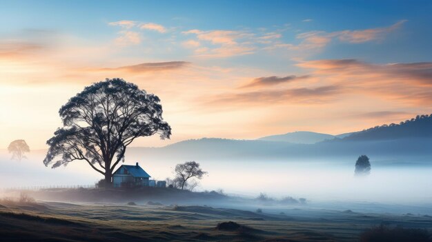 misty morning in a peaceful countryside