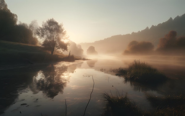 Foto una nebbiosa mattina sul fiume derwent