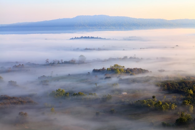 Misty morning sunrise in Khao Takhian Ngo View Point 