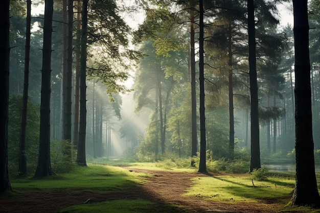 Photo misty morning in a tranquil forest