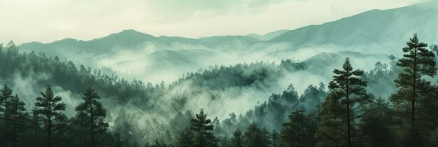 写真 日出 パノラマ の 霧 の 山 の 景色