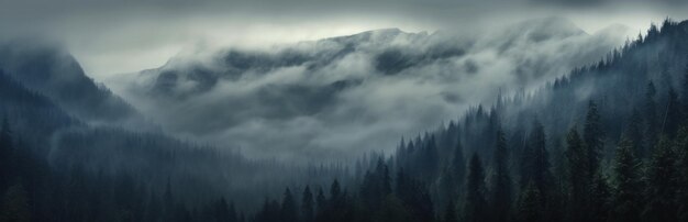 霧深い山の風景 霧と霧のあるムーディーな森林風景 生成 AI