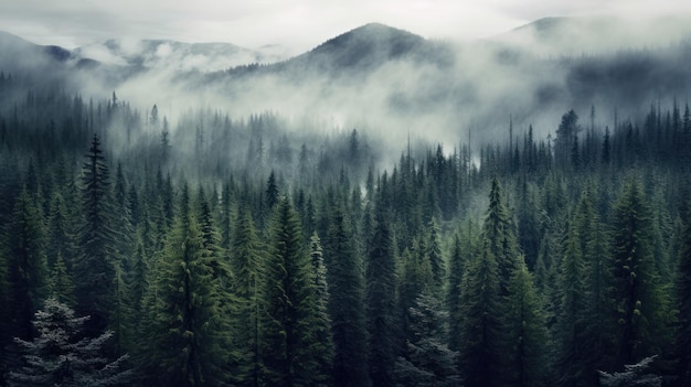 Misty mountain landscape Moody forest landscape with fog and mist Generative AI