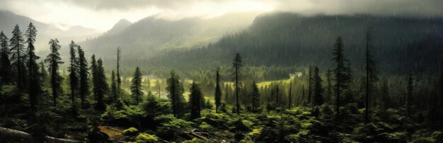 霧深い山の風景 霧と霧のあるムーディーな森林風景 生成 AI