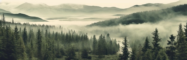 Туманный горный пейзаж Угрюмый лесной пейзаж с туманом и мглой Генеративный ИИ