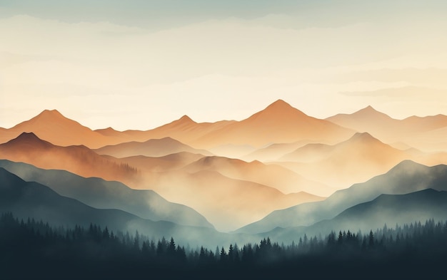 Misty Mountain Serenity Tranquil Gradient Background Generative Ai