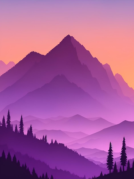 Misty mountain wallpaper purple tone