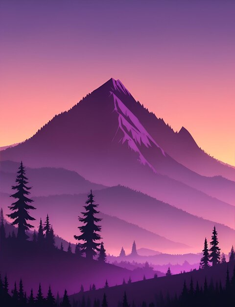 Misty mountain wallpaper purple tone