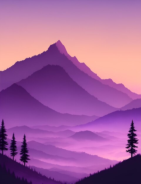 Туманные горные обои в фиолетовом тоне
