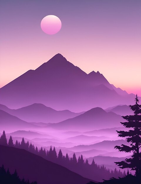 Misty mountain wallpaper purple tone