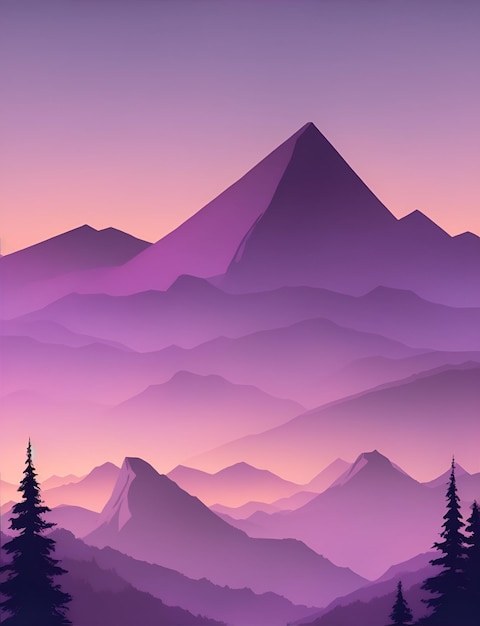 Photo misty mountain wallpaper purple tone