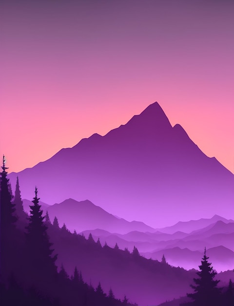 Misty mountain wallpaper purple tone
