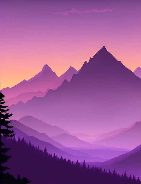 Misty mountain wallpaper purple tone