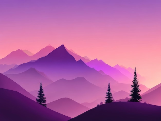 Misty mountain wallpaper purple tone