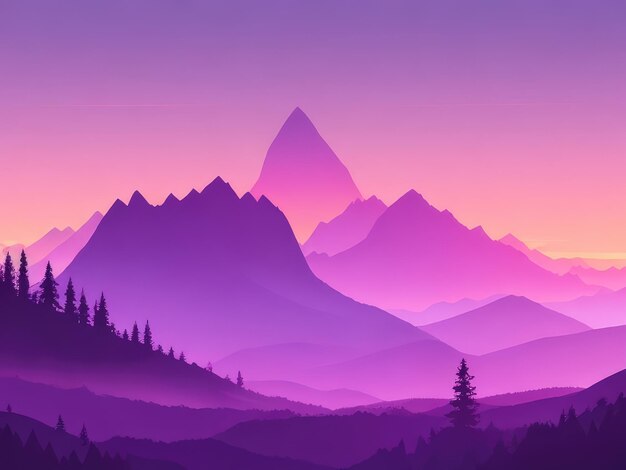 Misty mountain wallpaper purple tone