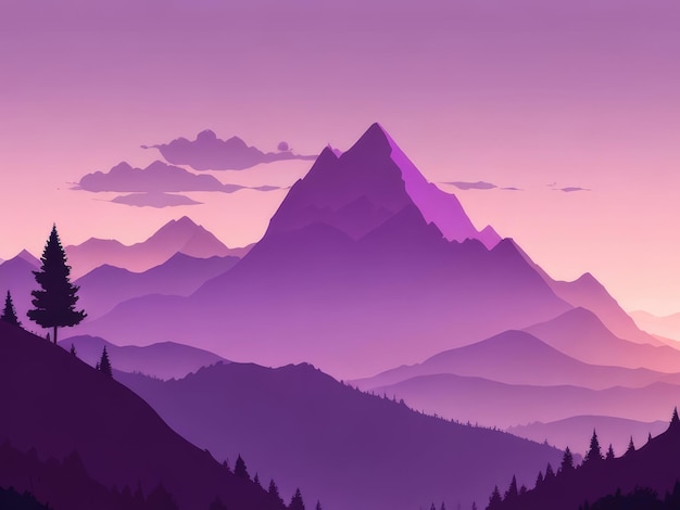 Misty mountain wallpaper purple tone