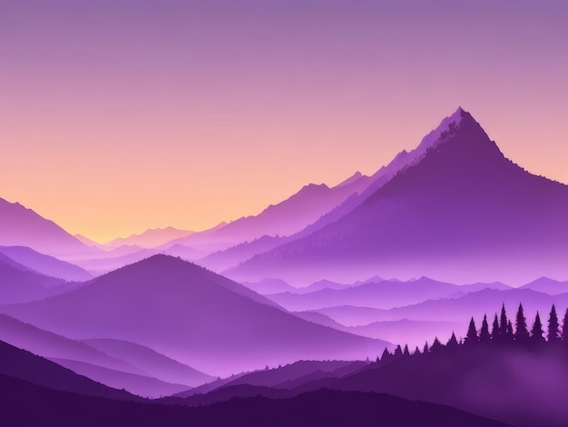 Misty mountain wallpaper purple tone