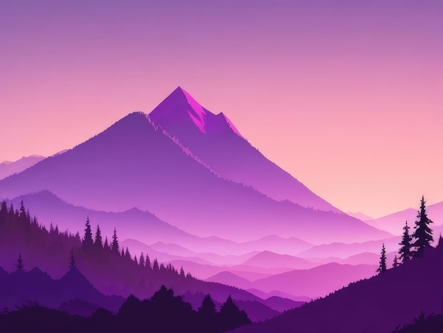 Misty mountain wallpaper purple tone