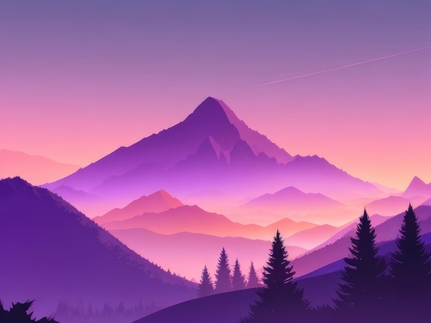 Misty mountain wallpaper purple tone