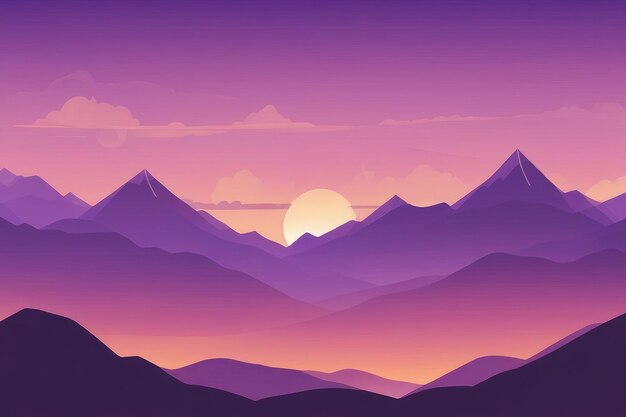 Misty mountain wallpaper in purple tone