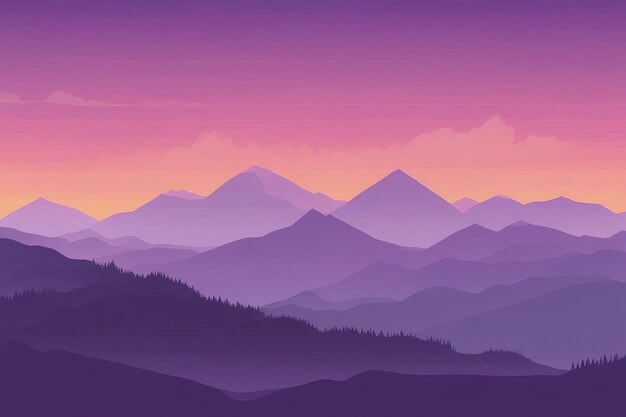 Photo misty mountain wallpaper in purple tone