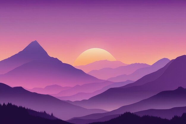 Misty mountain wallpaper in purple tone