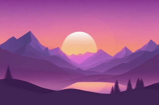 Misty mountain wallpaper in purple tone