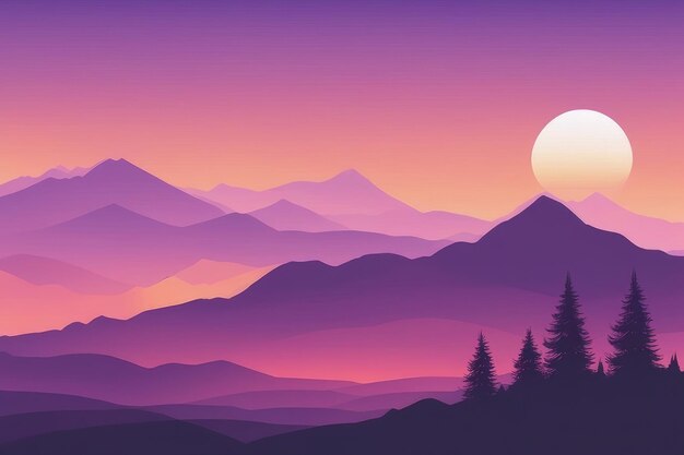 Misty mountain wallpaper in purple tone