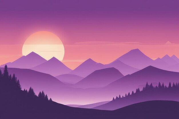 Misty mountain wallpaper purple tone