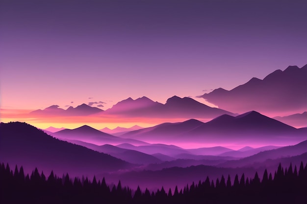 Misty mountain wallpaper purple tone