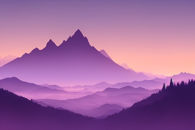 Misty mountain wallpaper purple tone