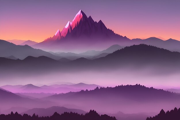 Misty mountain wallpaper purple tone