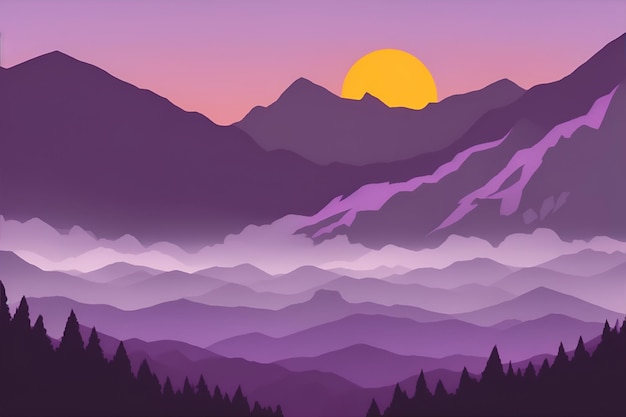 Misty mountain wallpaper purple tone