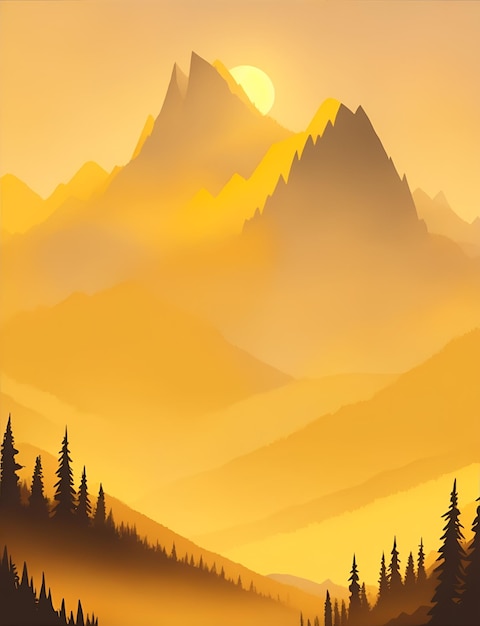 Misty mountain wallpaper yellow tone